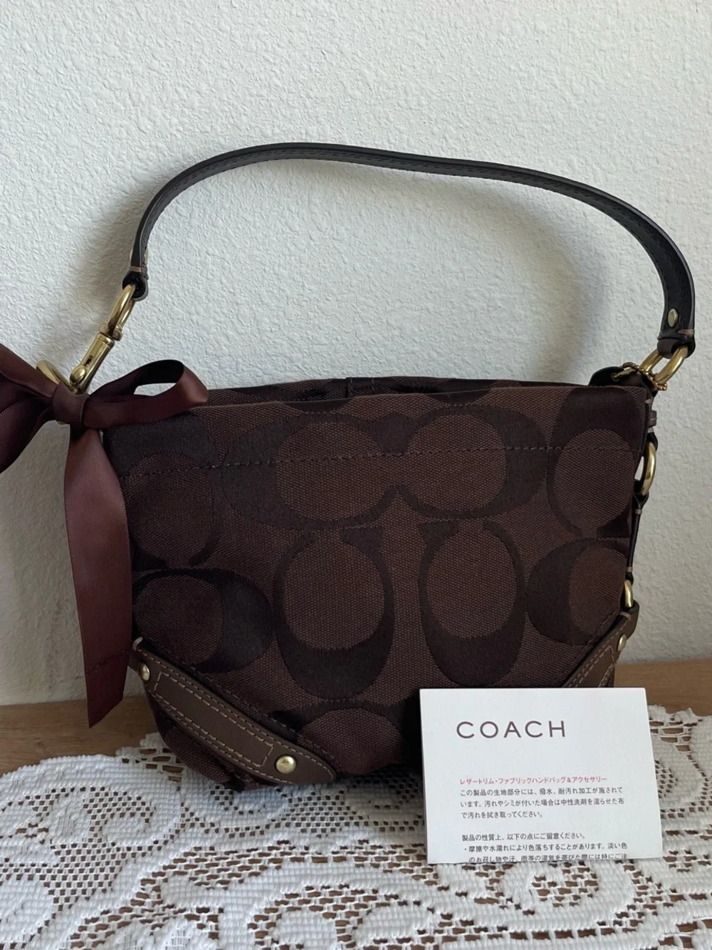 COACH Brown Signature mini hamptons Canvas Shoulder Bag